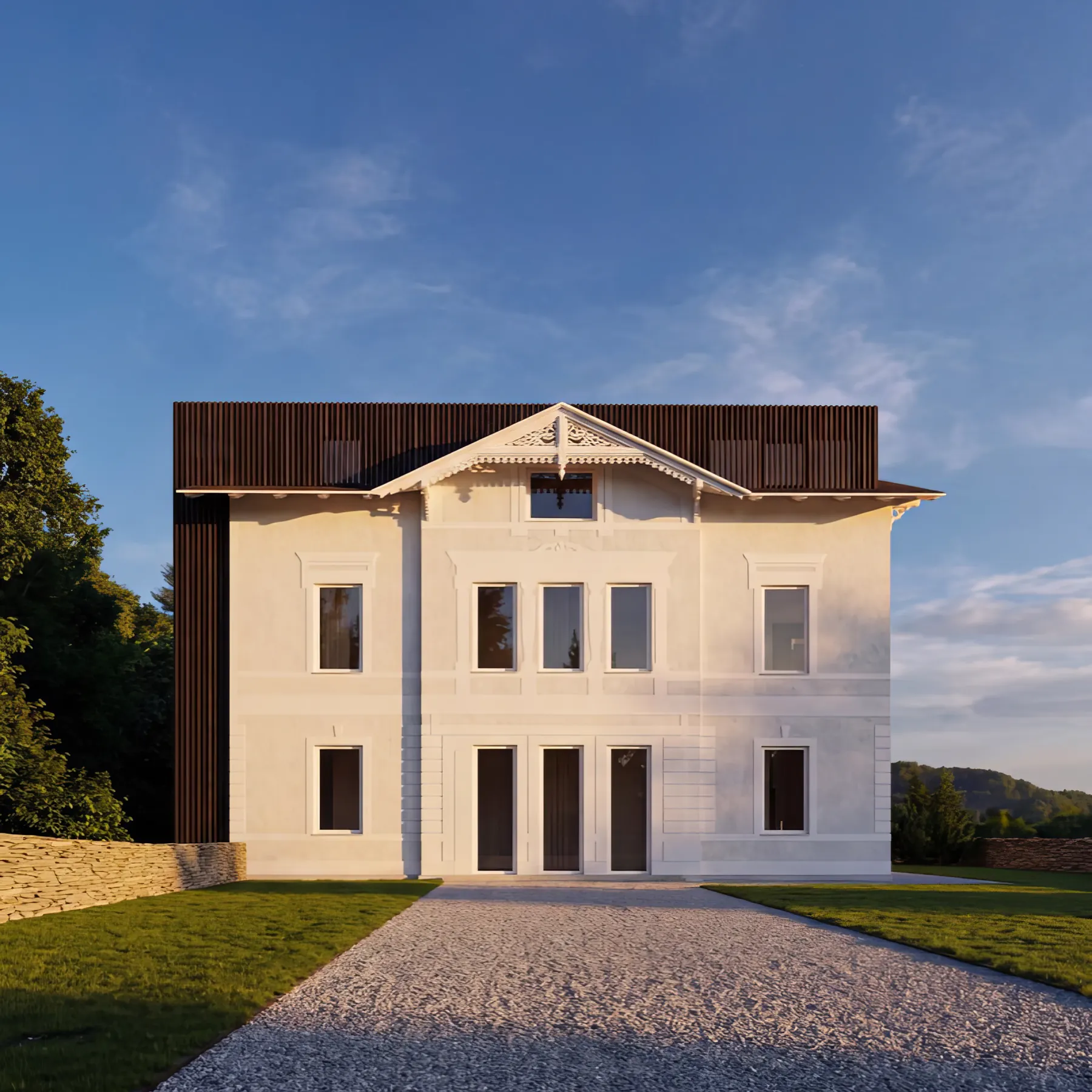 Švýcarská vila v podvečerním světle
