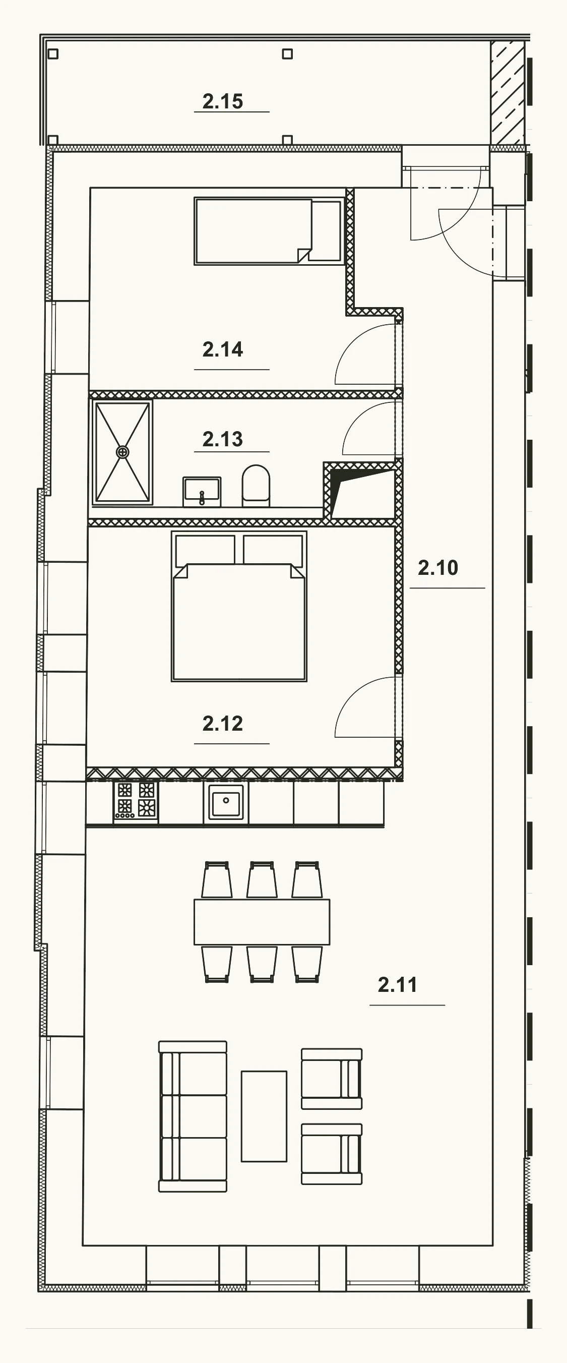 Půdorys bytu 05 – 3+kk, 72,59 m², 2. NP