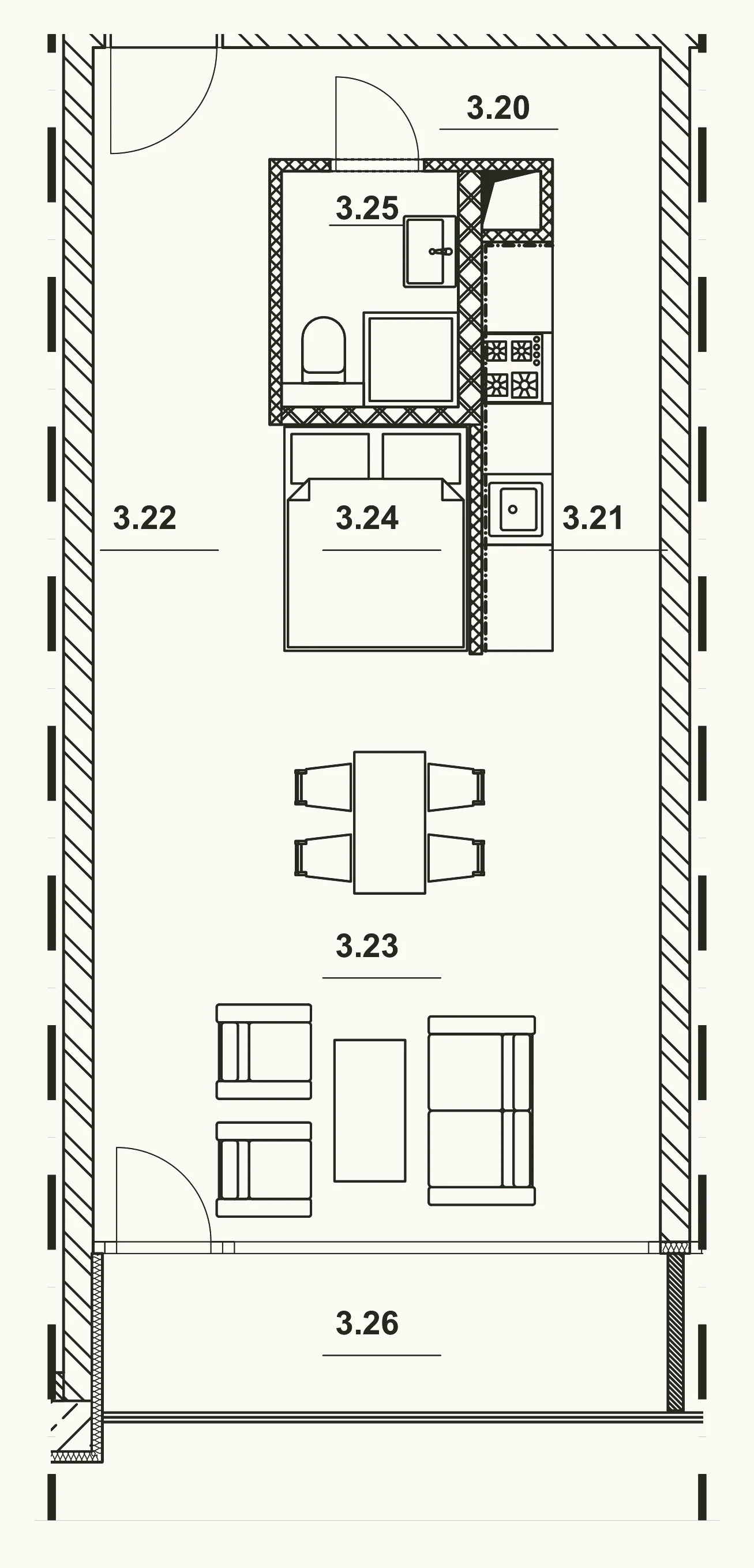 Půdorys bytu 10 – 1+kk, 46,70 m², 3. NP